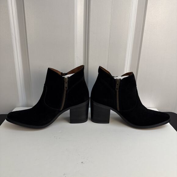 Steve Madden Women’s 6 Pierce Black Suede Ankle Zip Booties Almond Toe NWB - Picture 3 of 9